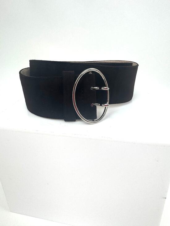 Prada Black Suede Wide Belt Size 32/80 Silver Buckle Made in Italy